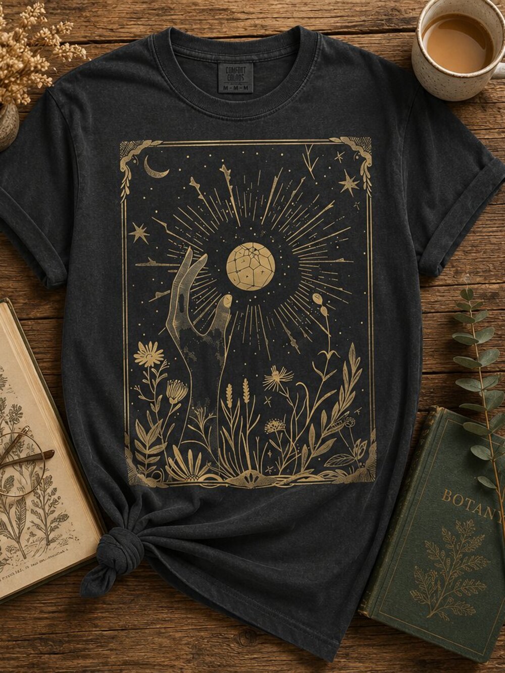 Comfort Colors 1717 | Celestial Hand | Boho Moon Tee | Mystical Botanical Shirt